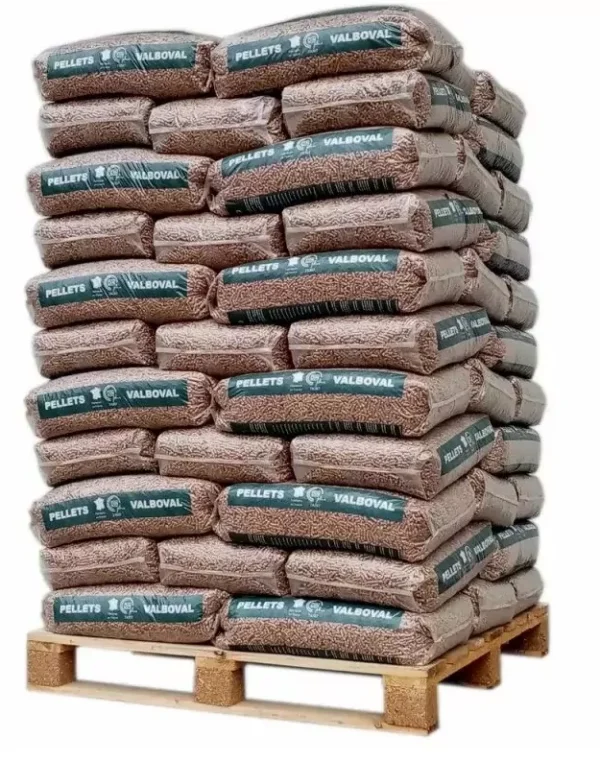 Palette de granulés de bois de Brazeco PREMIUM certifiés Din+ ou EN+ A1, pellets de 65 sacs de 15kg